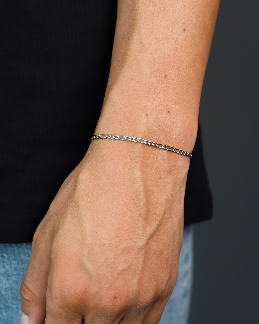 CLEAN FIGARO BRACELET. - 3MM WHITE GOLD