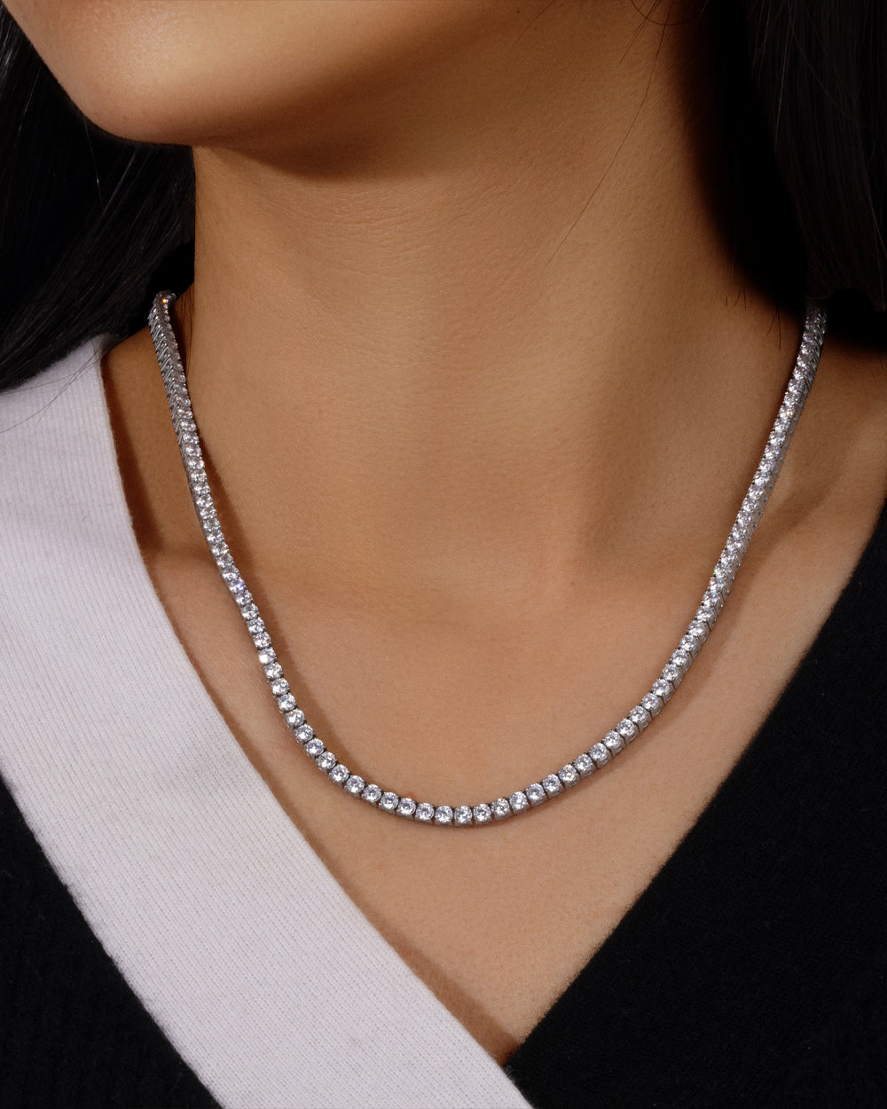 MOISSANITE TENNIS CHAIN. - 3MM WHITE GOLD