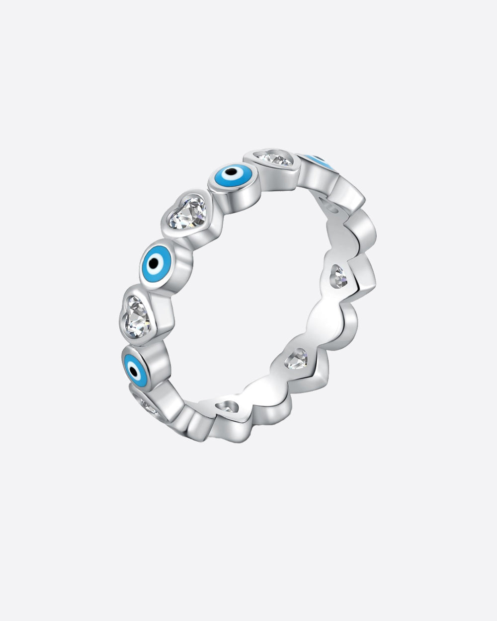 EVIL EYES & HEARTS RING 925. - WHITE GOLD