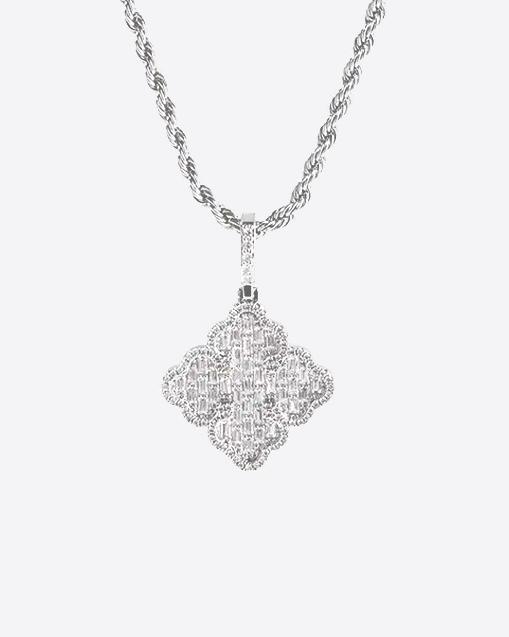 ICED CLOVER PENDANT. - WHITE GOLD