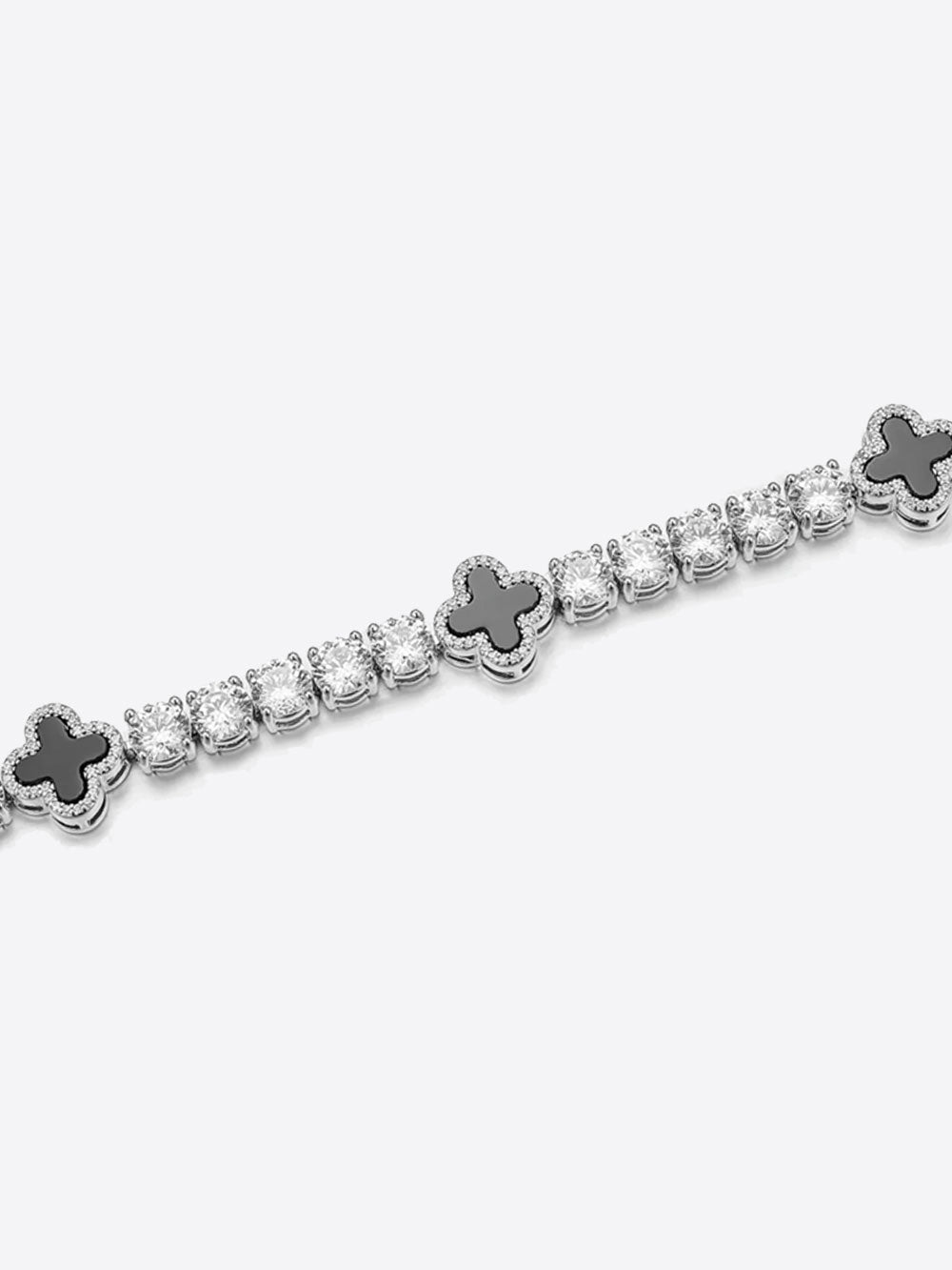 MOISSANITE BLACK CLOVER TENNIS BRACELET. - WHITE GOLD