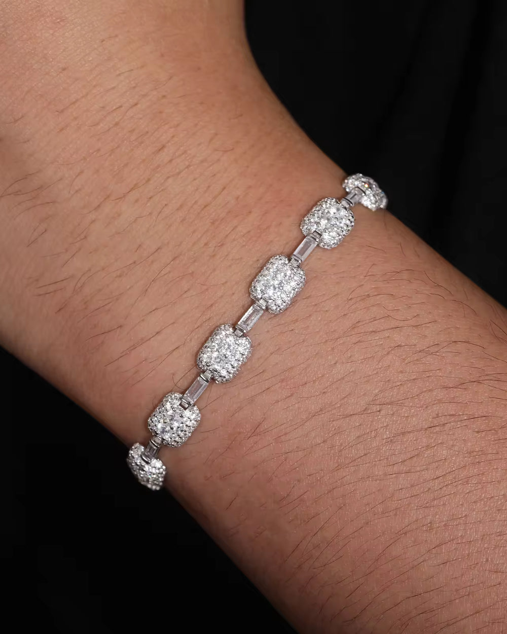 MOISSANITE BAGUETTES & PAVED CUBES BRACELET. - WHITE GOLD