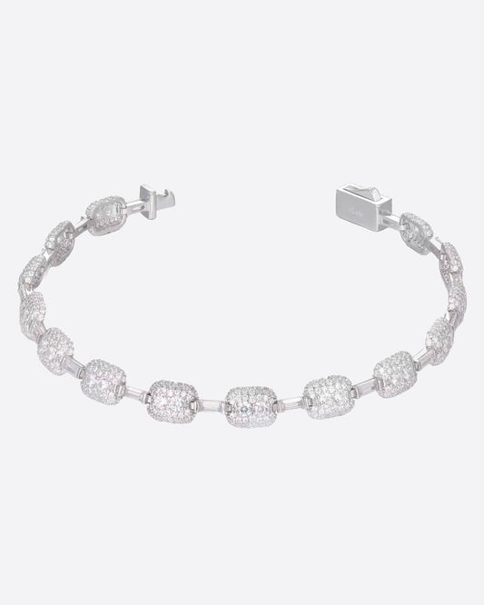 MOISSANITE BAGUETTES & PAVED CUBES BRACELET. - WHITE GOLD