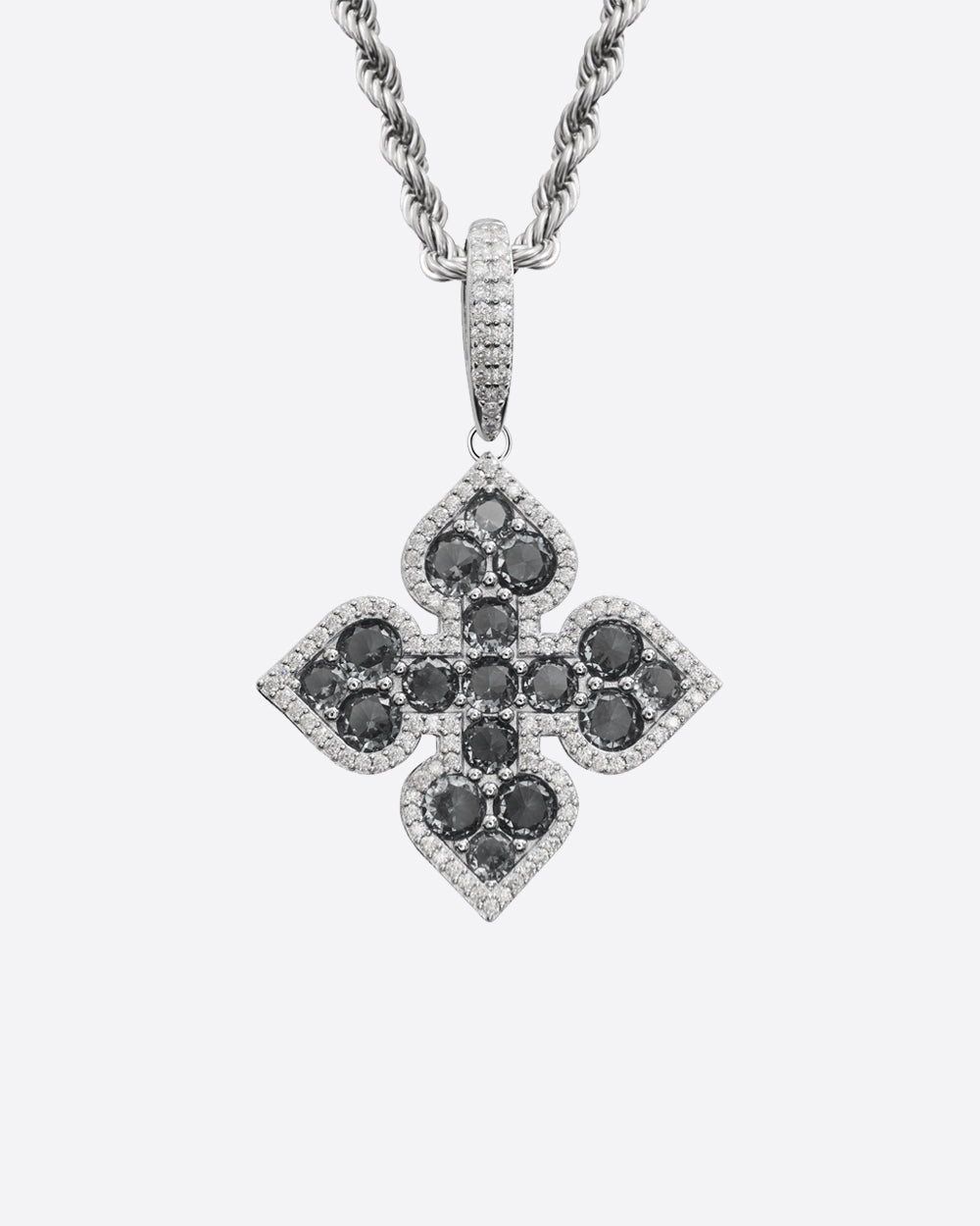 MOISSANITE BLACK CLOVER PENDANT. - WHITE GOLD