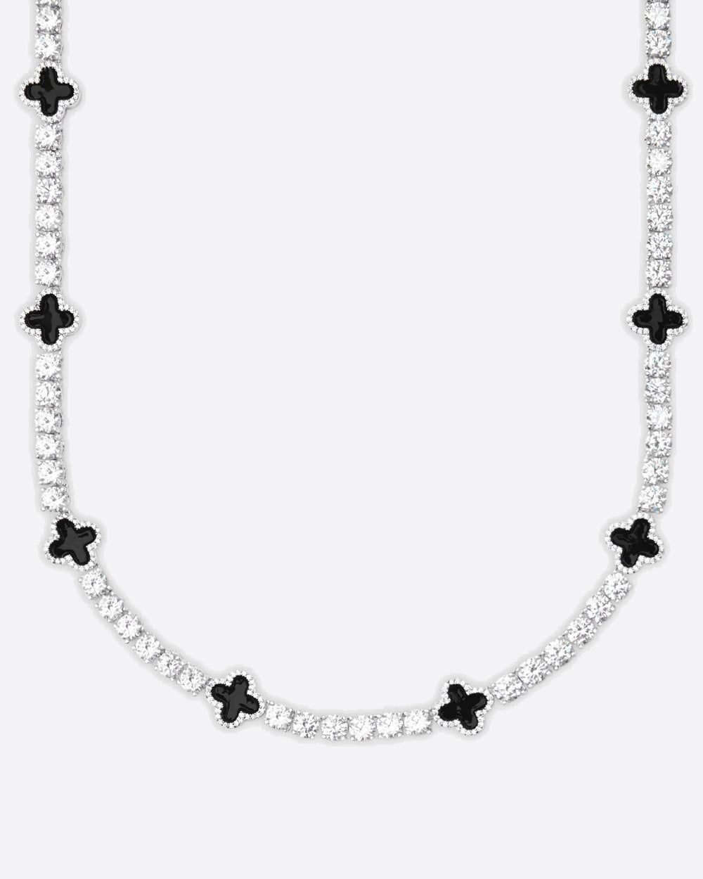 MOISSANITE BLACK CLOVER TENNIS CHAIN. - WHITE GOLD