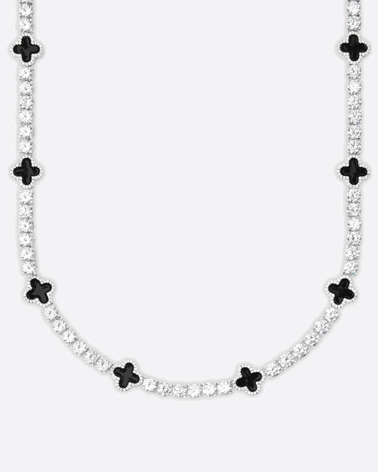 MOISSANITE BLACK CLOVER TENNIS CHAIN. - WHITE GOLD