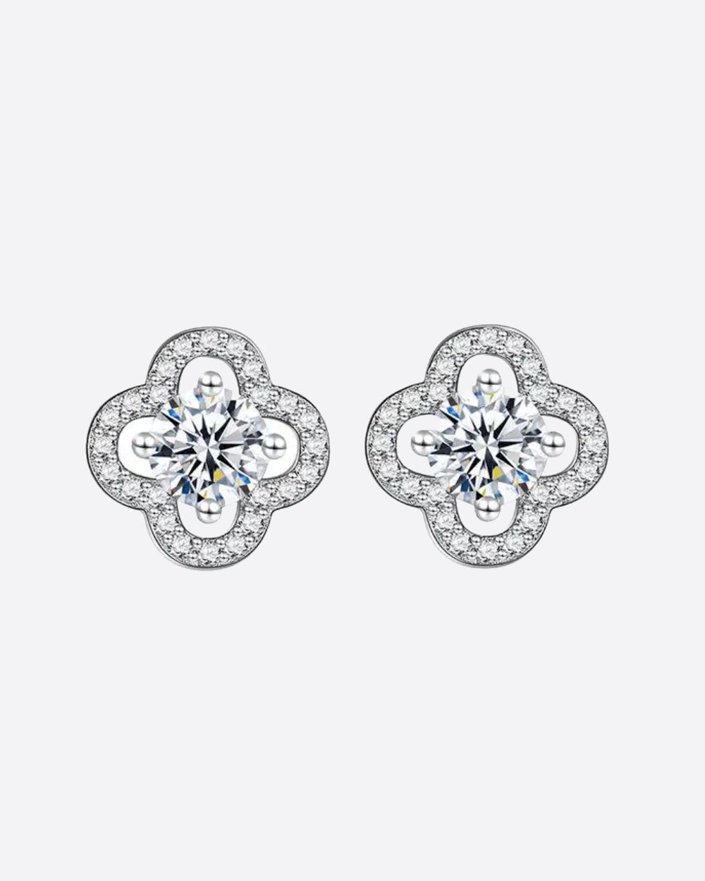 MOISSANITE CLOVER STUDS. - WHITE GOLD