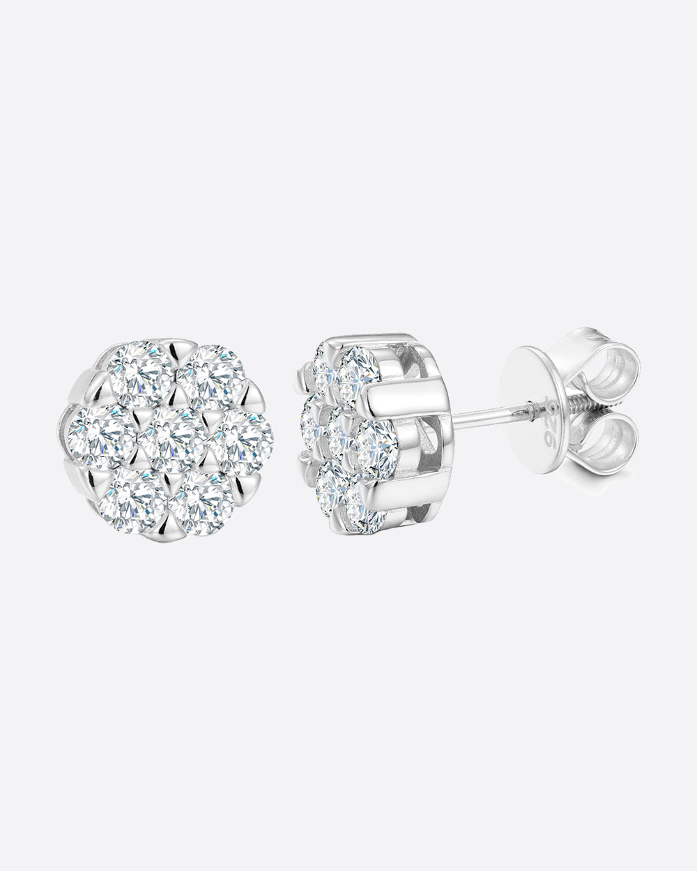 MOISSANITE CLUSTER EARRINGS. - WHITE GOLD