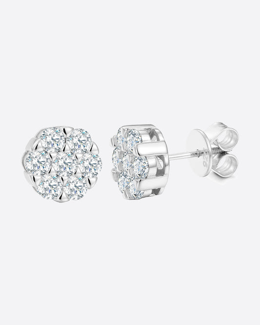 MOISSANITE CLUSTER EARRINGS. - WHITE GOLD
