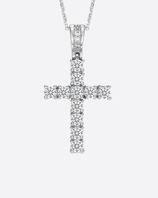 MOISSANITE CROSS PIECE PENDANT. - WHITE GOLD