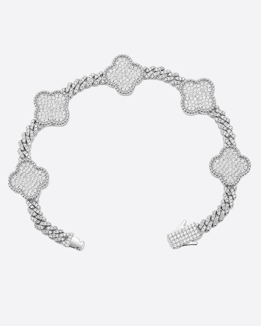 MOISSANITE CUBAN CLOVER BRACELET. - WHITE GOLD