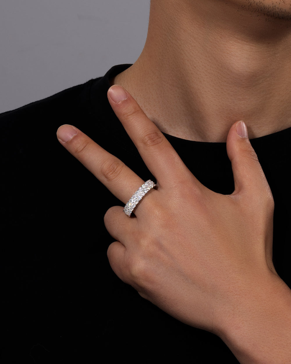 MOISSANITE DOUBLE THIN ETERNITY RING. - WHITE GOLD