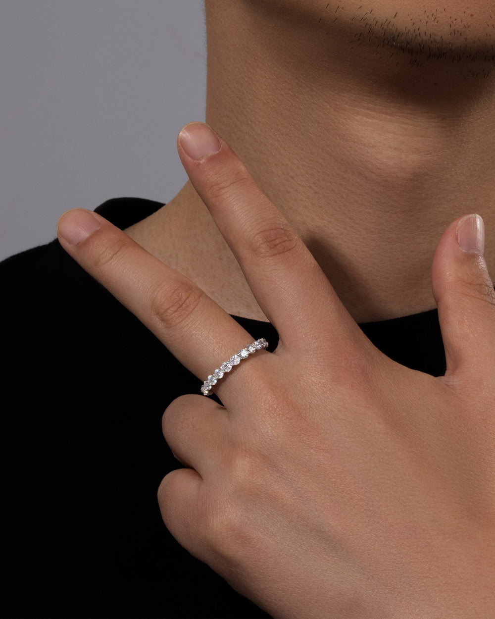 MOISSANITE ETERNITY RING. - 3MM WHITE GOLD