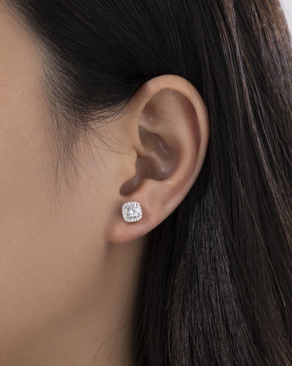 MOISSANITE HALO EARRINGS. - WHITE GOLD