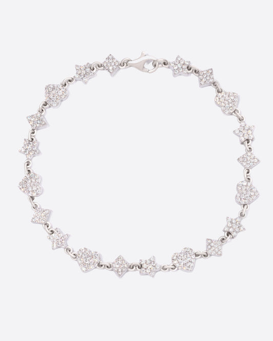 MOISSANITE HEARTS & STARS BRACELET. - WHITE GOLD