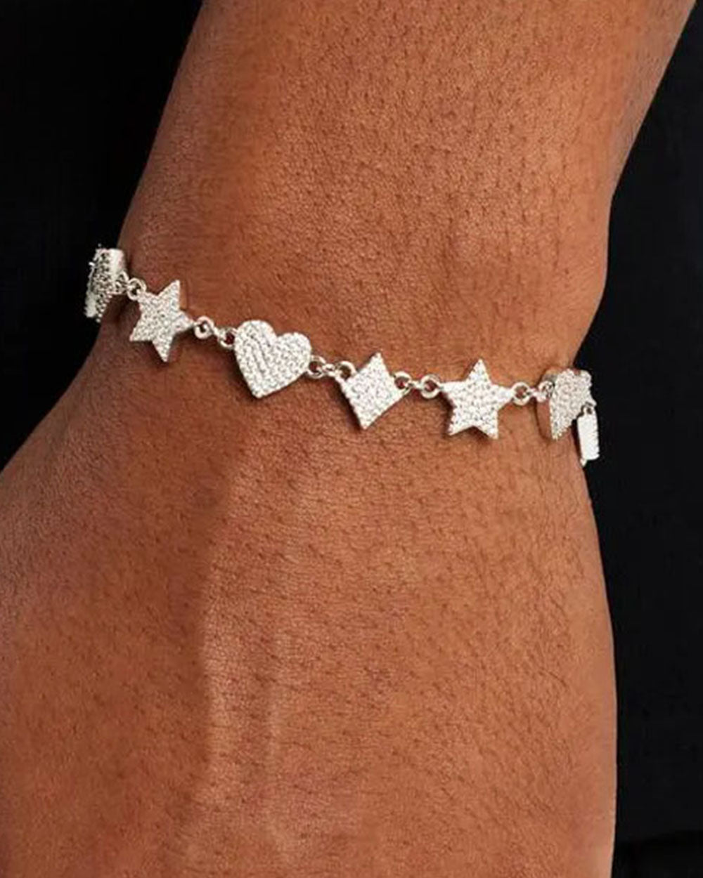 MOISSANITE HEARTS & STARS BRACELET. - WHITE GOLD