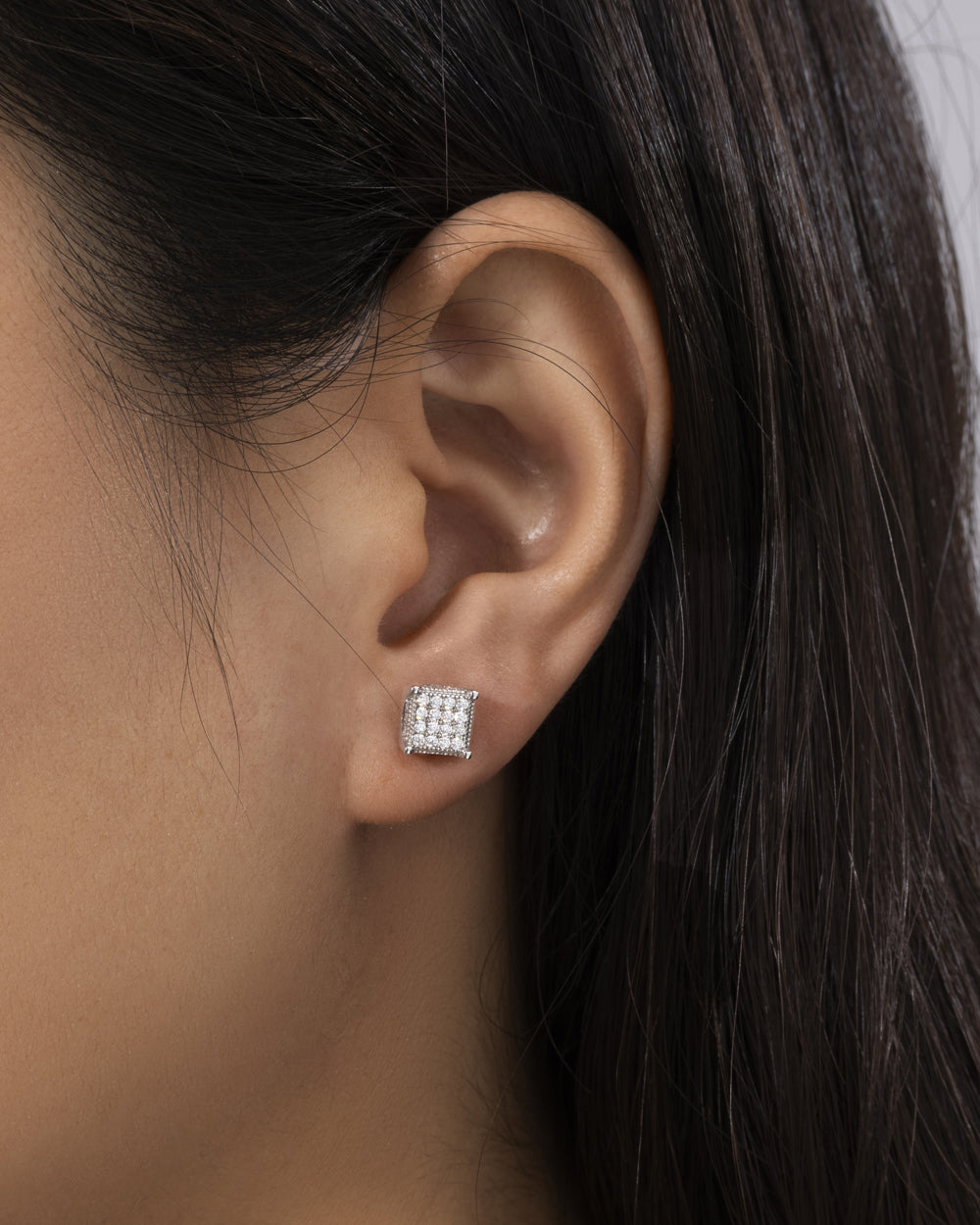 MOISSANITE ICED SQUARE EARRINGS. - WHITE GOLD