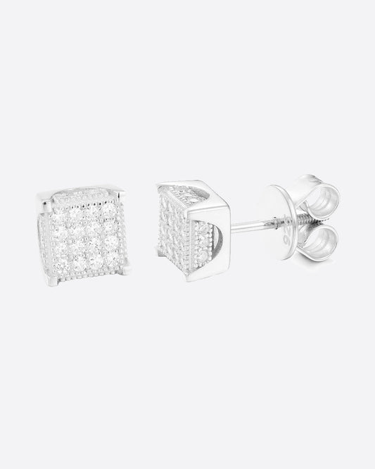 MOISSANITE ICED SQUARE EARRINGS. - WHITE GOLD