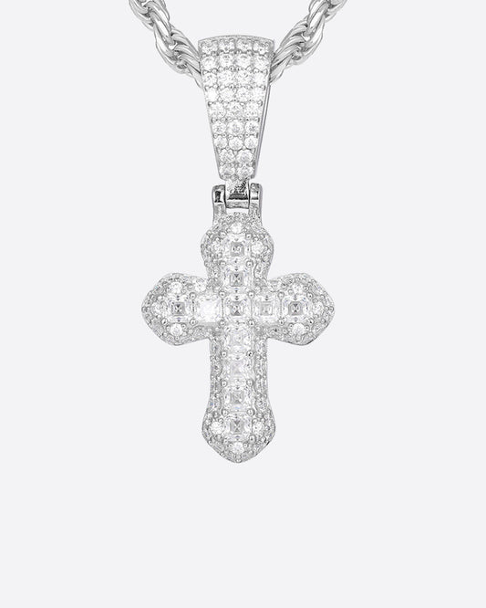 MOISSANITE LATIN CROSS PENDANT. - WHITE GOLD