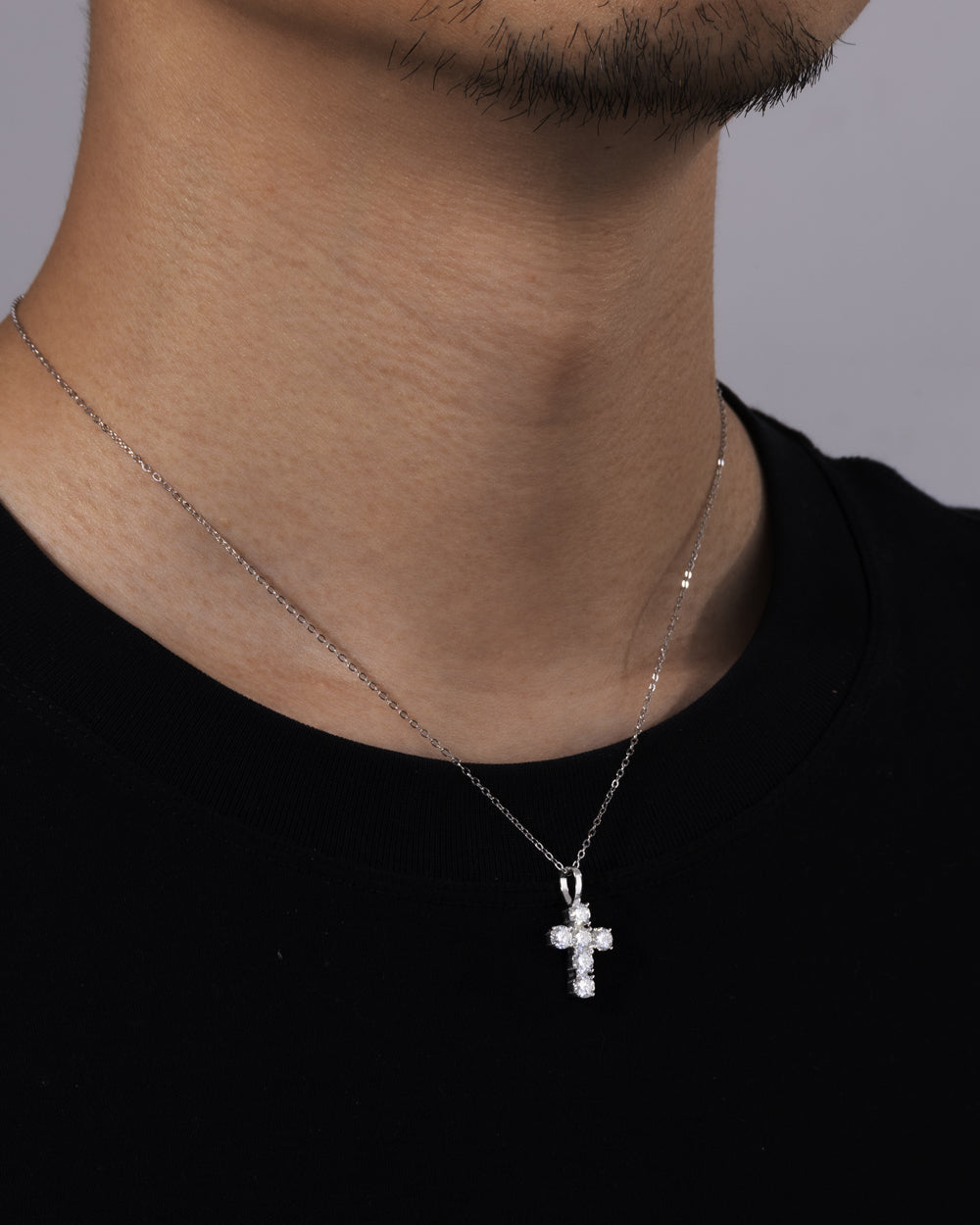 MOISSANITE MICRO CROSS PENDANT. - WHITE GOLD