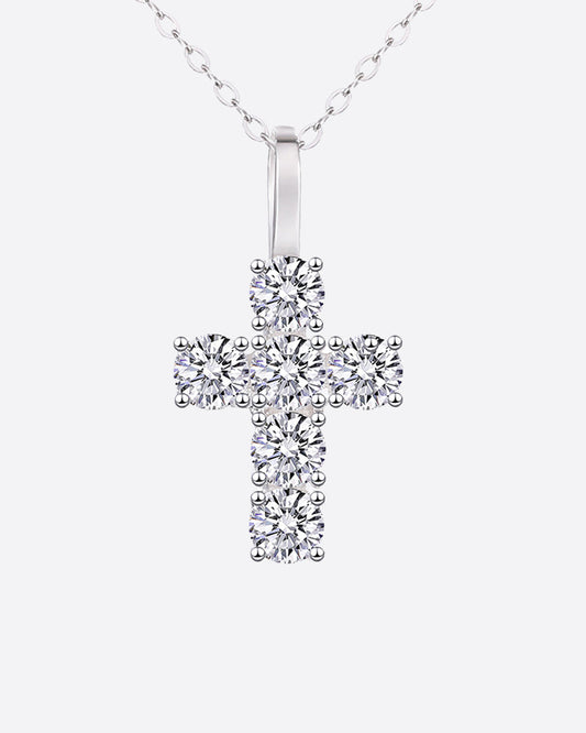 MOISSANITE MICRO CROSS PENDANT. - WHITE GOLD