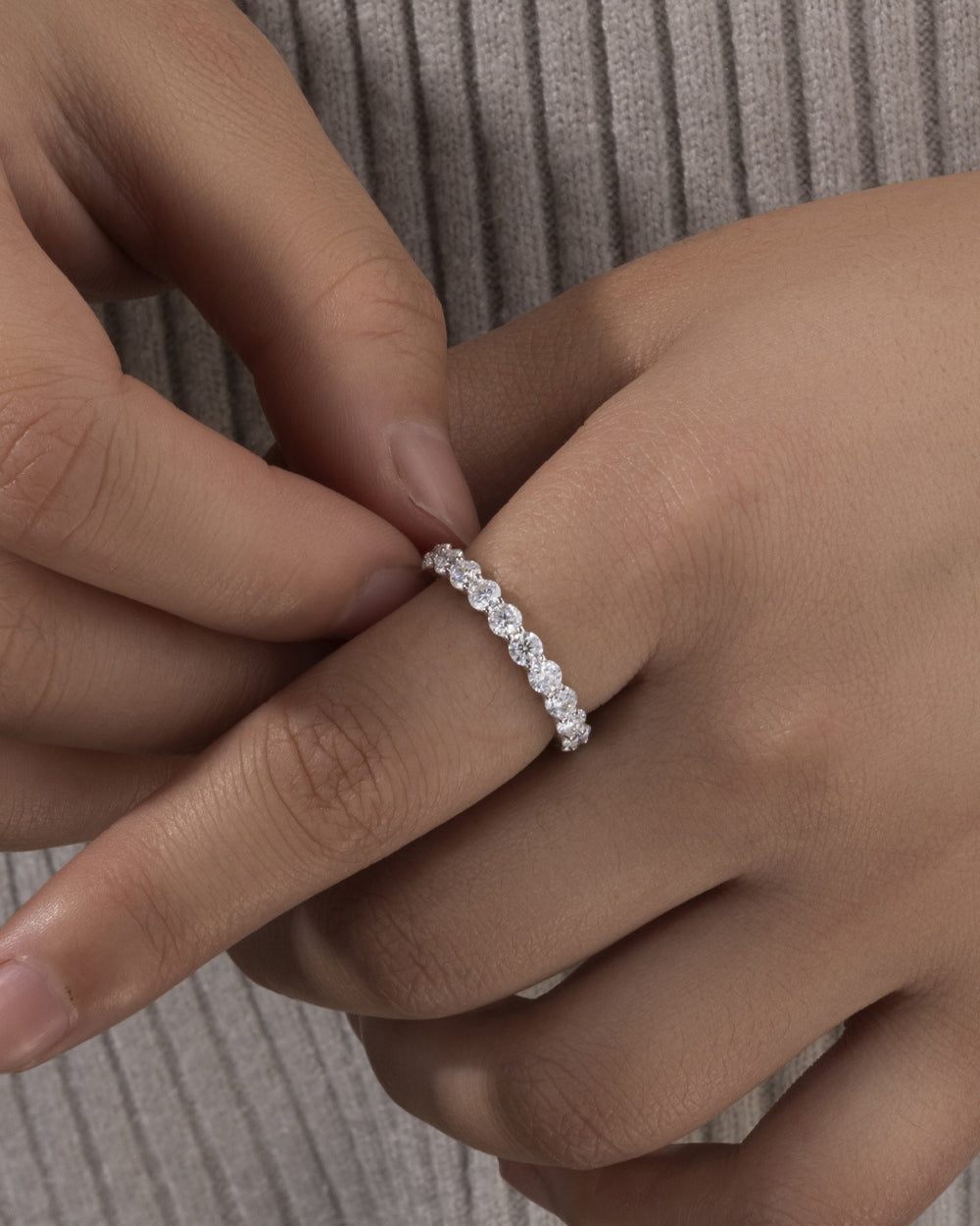 MOISSANITE THIN ETERNITY RING. - WHITE GOLD