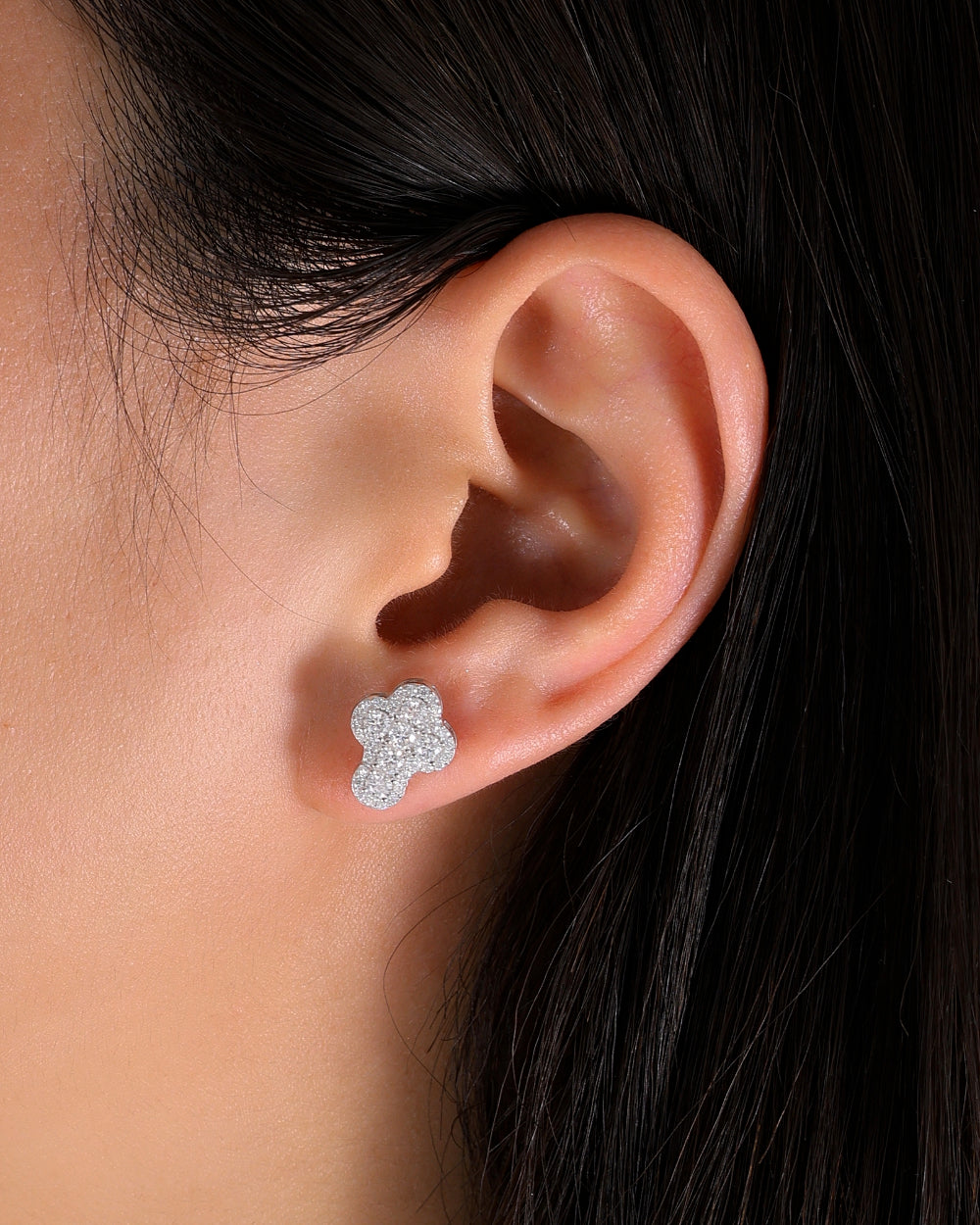 MOISSANITE CLOUD CROSS STUDS. - WHITE GOLD