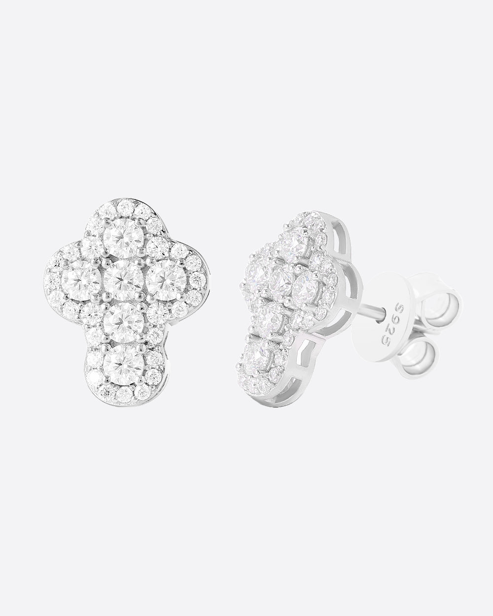 MOISSANITE CLOUD CROSS STUDS. - WHITE GOLD