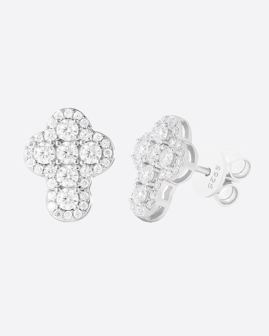 MOISSANITE CLOUD CROSS STUDS. - WHITE GOLD