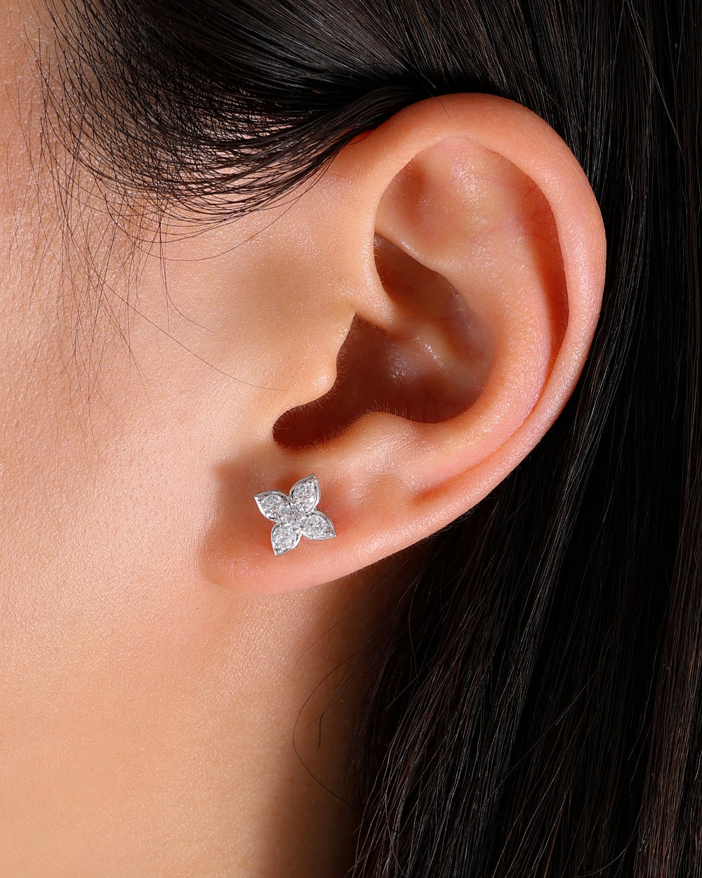 MOISSANITE JASMINE STUDS. - WHITE GOLD