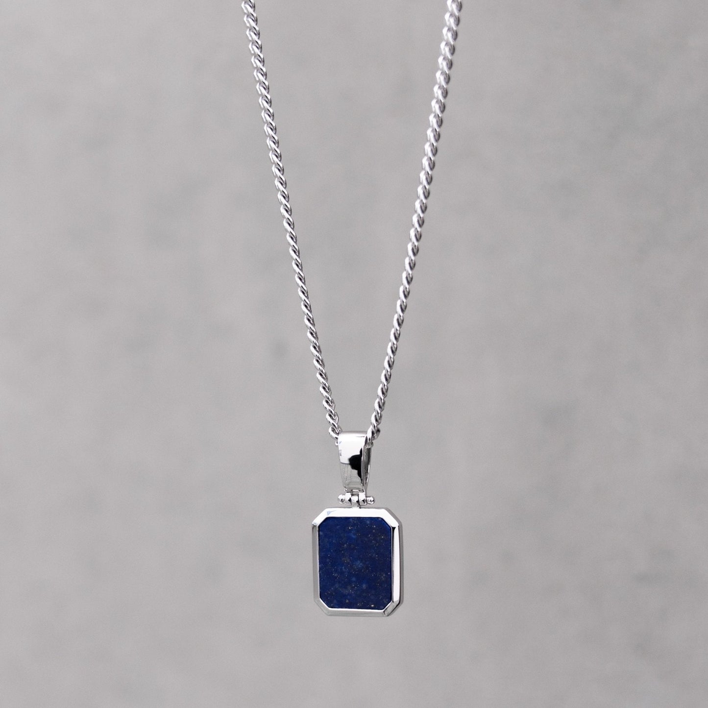 LAPIS OKTAGON HALSKETTE 925 SILBER RHODINIERT