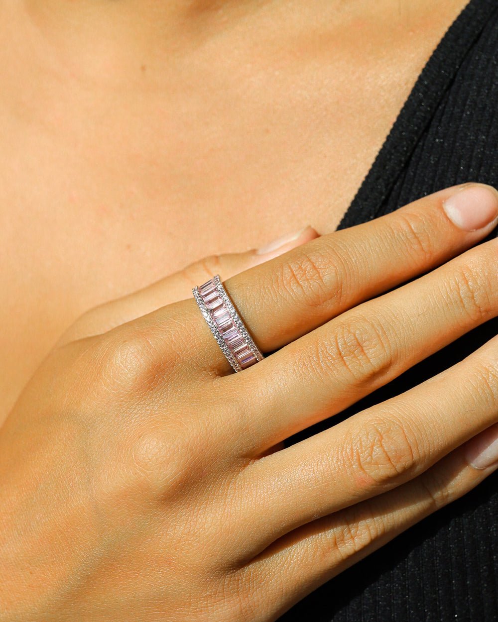PINK BAGUETTE BAND 925. - WHITE GOLD
