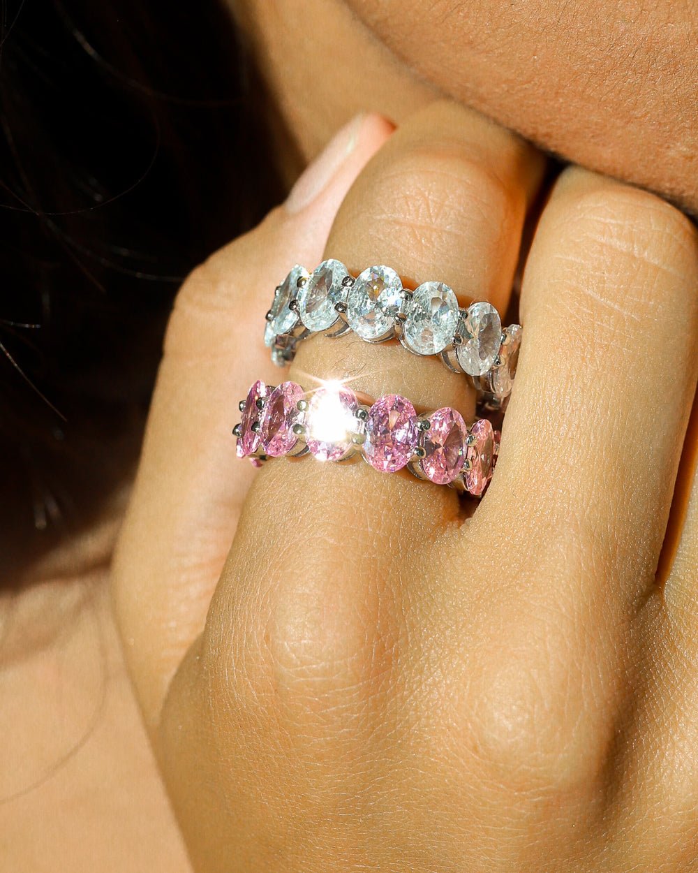 PINK OVAL CUT BAND 925. - WHITE GOLD