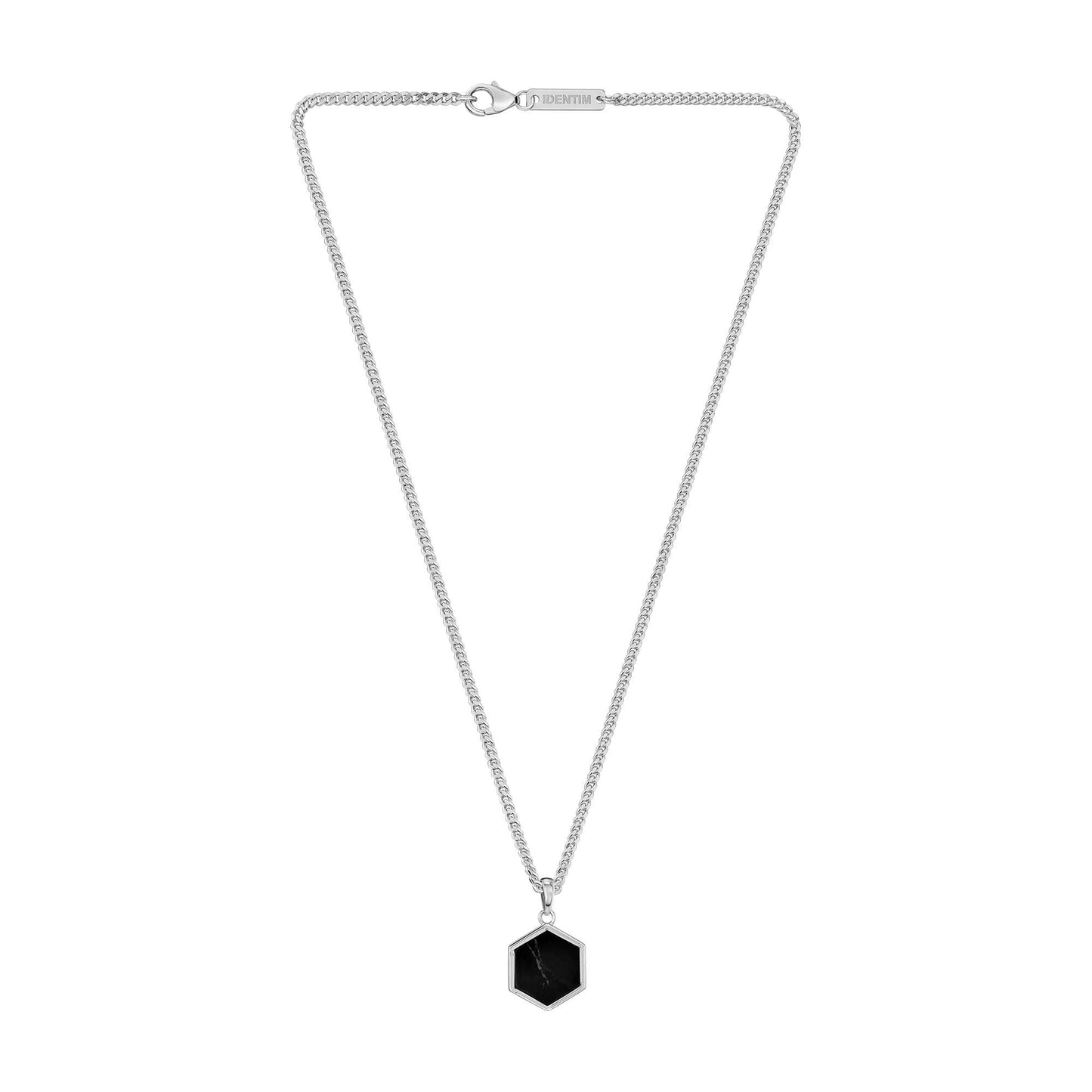 HEXAGON BLACK MARBLE HALSKETTE 925 SILBER RHODINIERT
