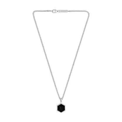 HEXAGON BLACK MARBLE HALSKETTE 925 SILBER RHODINIERT