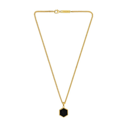 HEXAGON BLACK MARBLE HALSKETTE 925 SILBER 18 KARAT VERGOLDET