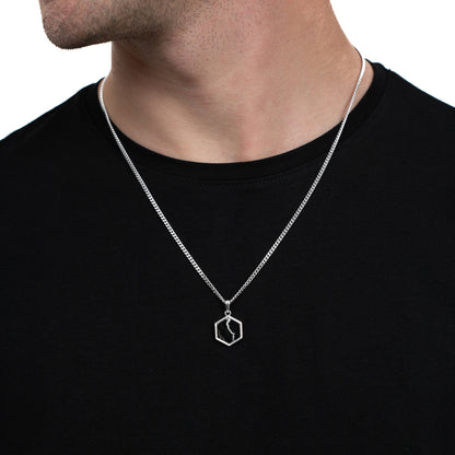 HEXAGON BLACK MARBLE HALSKETTE 925 SILBER RHODINIERT