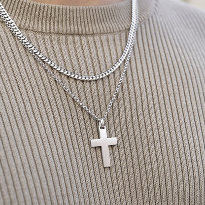 KREUZ HALSKETTE MATTIERT 925 SILBER RHODINIERT