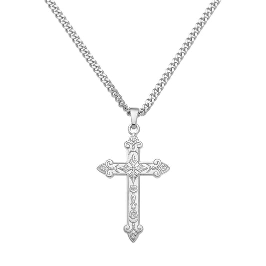 KREUZ HALSKETTE ORNAMENTE 925 SILBER RHODINIERT