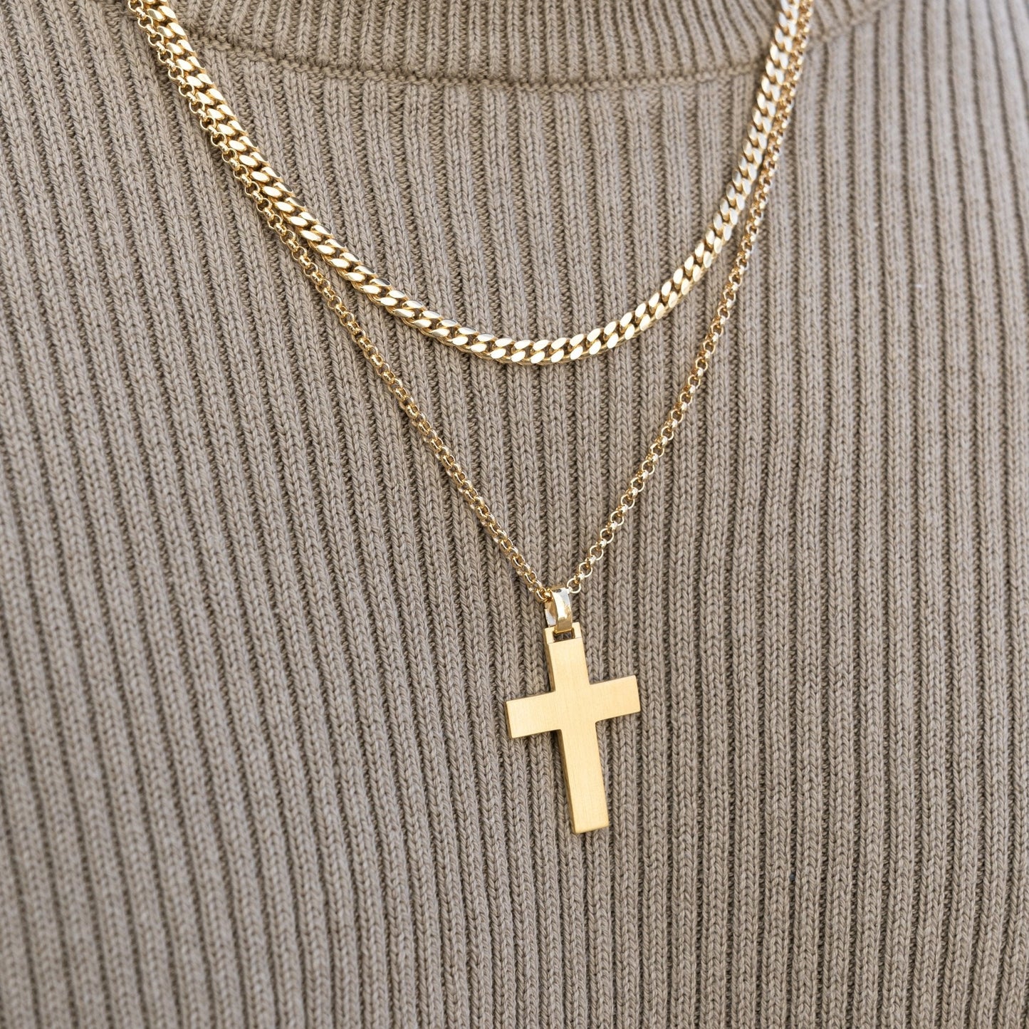 KREUZ HALSKETTE MATTIERT 925 SILBER 18 KARAT VERGOLDET