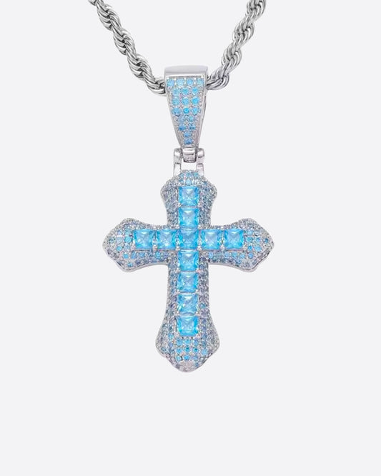 BLUE CROSS PENDANT. - WHITE GOLD