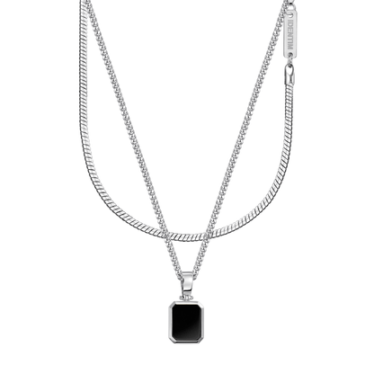 ONYX HALSKETTE SCHLANGENKETTE SET 925 SILBER RHODINIERT