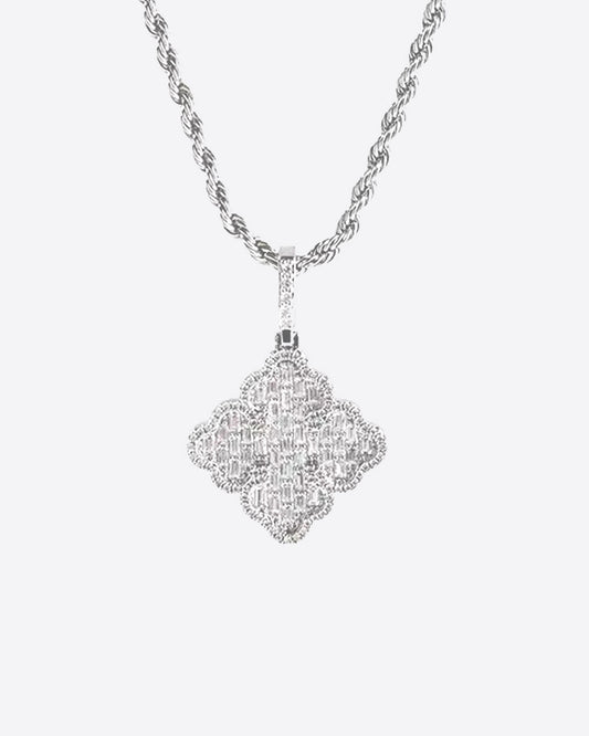 ICED CLOVER PENDANT. - WHITE GOLD