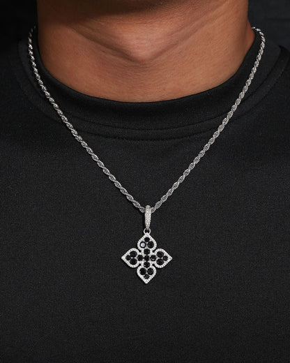 MOISSANITE BLACK CLOVER PENDANT. - WHITE GOLD