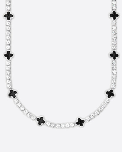 MOISSANITE BLACK CLOVER TENNIS CHAIN. - WHITE GOLD