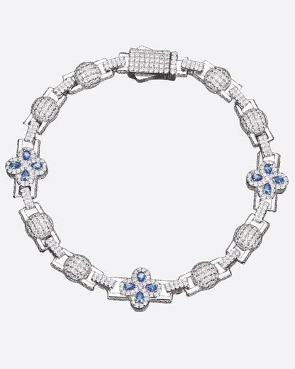 MOISSANITE BLUE CLOVER LINK BRACELET. - WHITE GOLD