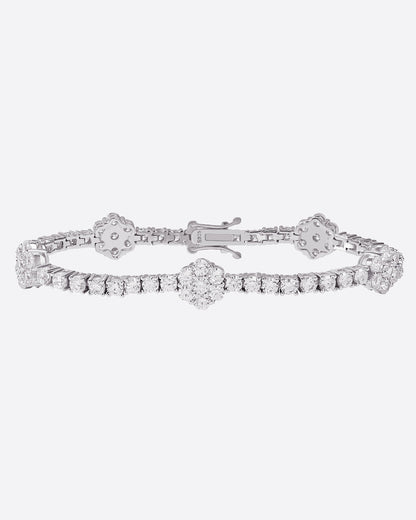 MOISSANITE ICED FLOWERS TENNIS BRACELET. - WHITE GOLD