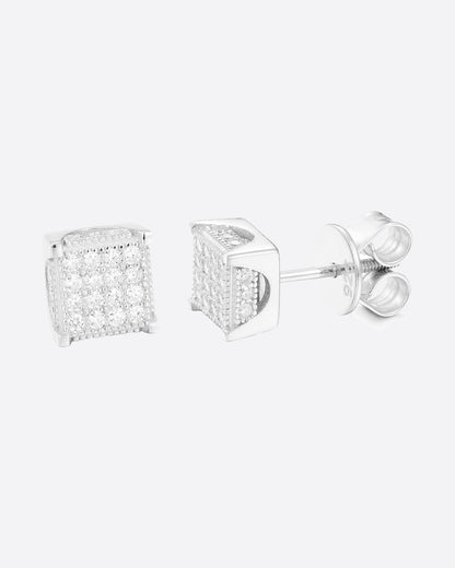 MOISSANITE ICED SQUARE EARRINGS. - WHITE GOLD