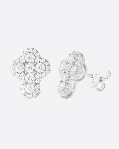 MOISSANITE CLOUD CROSS STUDS. - WHITE GOLD