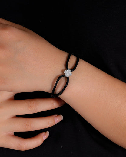 MOISSANITE ICED CLOVER CORD BRACELET. - WHITE GOLD